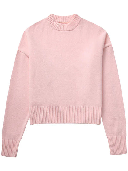 Pink Knitwear Sweater Pullover for Long Sleeve Loose Patchwork Y2k Top Female Knit Pullover New