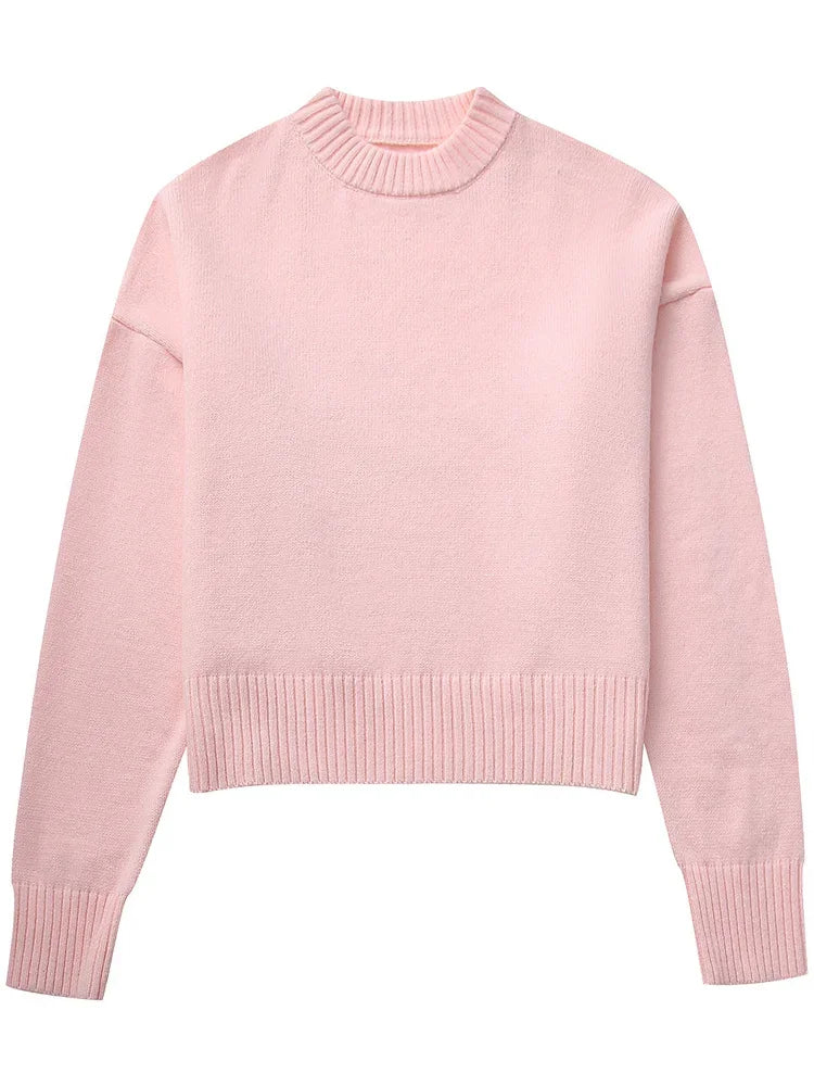 Pink Knitwear Sweater Pullover for Long Sleeve Loose Patchwork Y2k Top Female Knit Pullover New