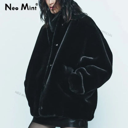 Oversized Plush Coat Winter Thick Warm Padded Faux Rabbit Fur Jacket Teen Chunky Furry Bomber Jackets