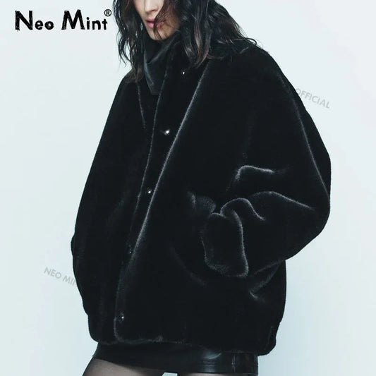 Oversized Plush Coat Winter Thick Warm Padded Faux Rabbit Fur Jacket Teen Chunky Furry Bomber Jackets