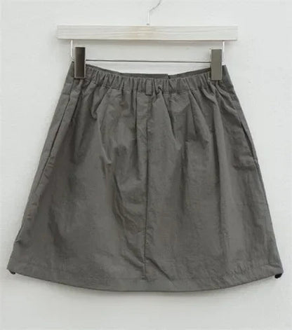 Summer Korean Retro High Street Drawstring Gray Nylon Low Waist Mini Skirt Skirt