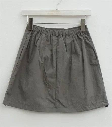 Summer Korean Retro High Street Drawstring Gray Nylon Low Waist Mini Skirt Skirt