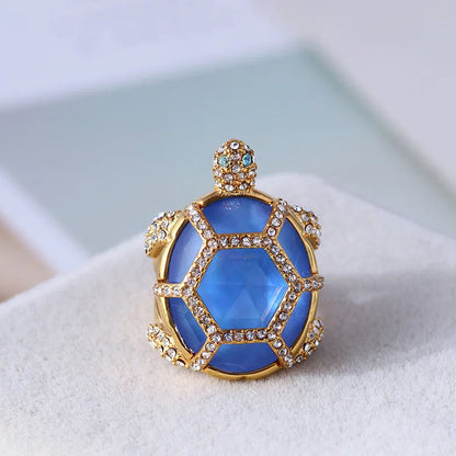 European and American Jewelry Diamondencrusted Resin Threedimensional Turtle Turtle Openable Sweater Chain Ring