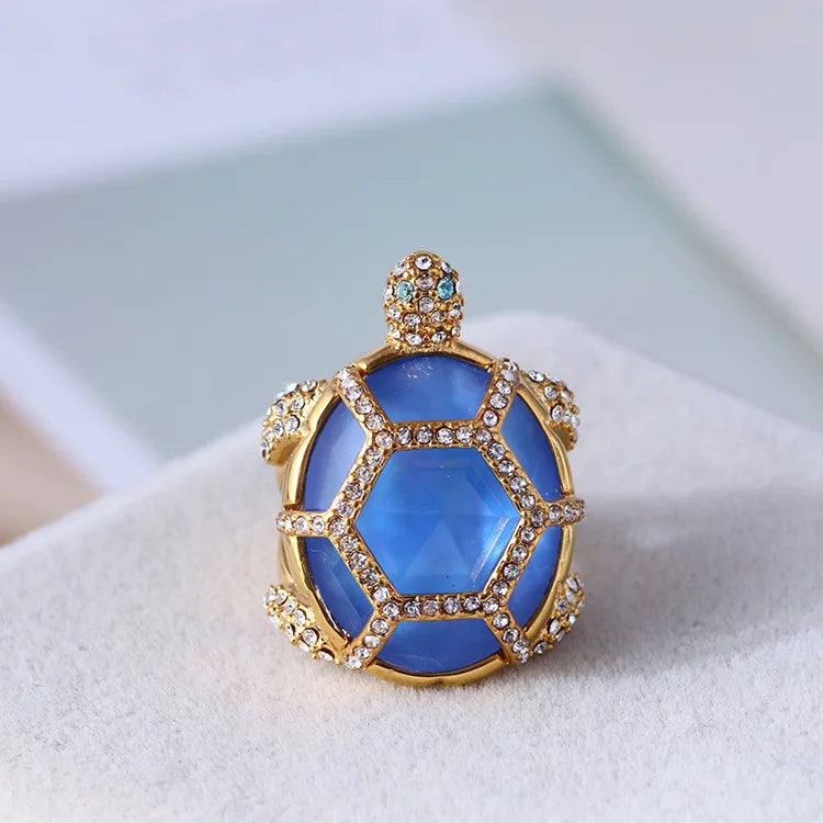 European and American Jewelry Diamondencrusted Resin Threedimensional Turtle Turtle Openable Sweater Chain Ring