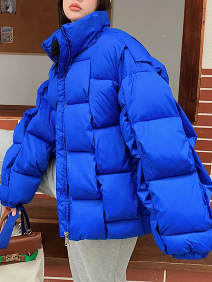 Winter Jacket for Threedimensional Plaid Woven Coat High Street Warm and Thick Winter New Down Jacket