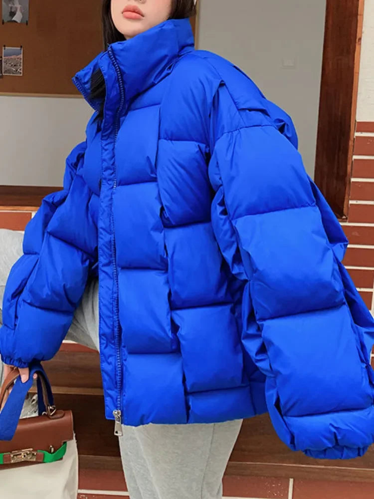 Winter Jacket for Threedimensional Plaid Woven Coat High Street Warm and Thick Winter New Down Jacket