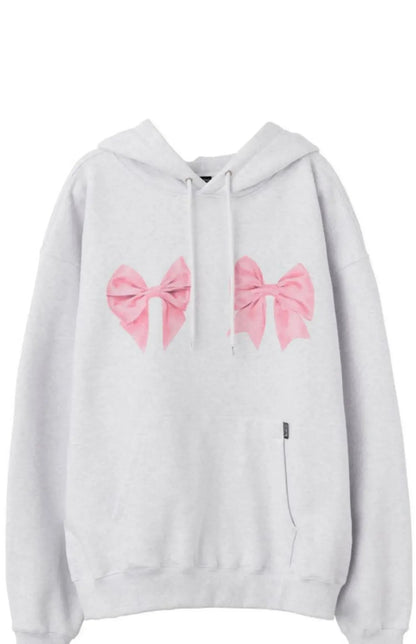 Kawaii Bow Print Hoodies Y2k Long Sleeve Sweatshirt Oversized Sweet Girl Causal Loose Autumn Winter Clothes Ins