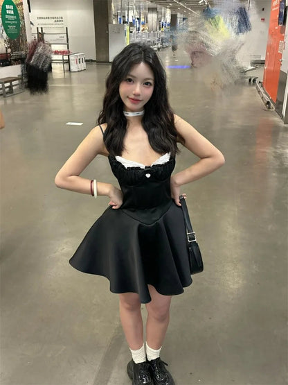 Dresses Sleeveless Slash Neck Patchwork Bow Backless Ball Gown Mini Dress Party French Style