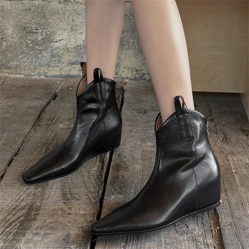 Wedges High Heels Ankle Boots Pointed Toe Office Pumps Side Zipper Easy Wear Short Warm Boots Shoes