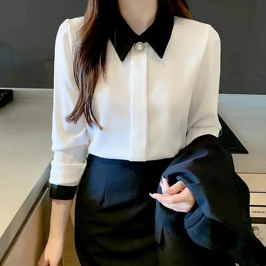 Spring Autumn Style Blouses Shirts Lady Long Sleeve Turn-down Collar Blusas Tops