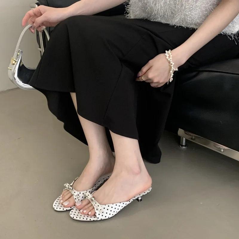 String Bead Highheeled Shoes Lady Slippers Outdoor Slides Pantofle Butterflyknot Low Rubber Flip Flops Hawaiian Pu