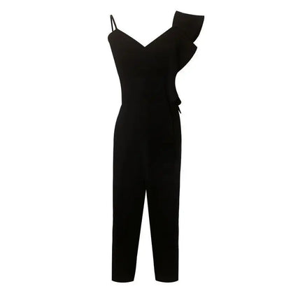 Summer Outfit New Stylish Socialite Slim Fit Ruffled Sleeves Temperament Queen Jumpsuit Pencil Pants