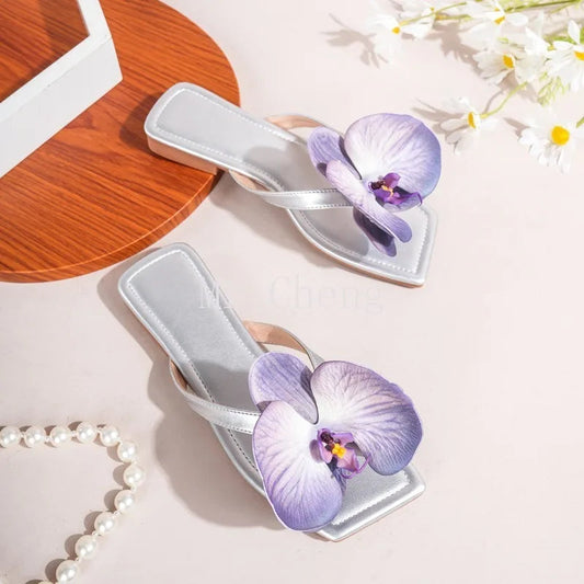 Brand Shoes Female Summer New Flowers Design Slippers Fashionable Outer Wear High Heel Slides
