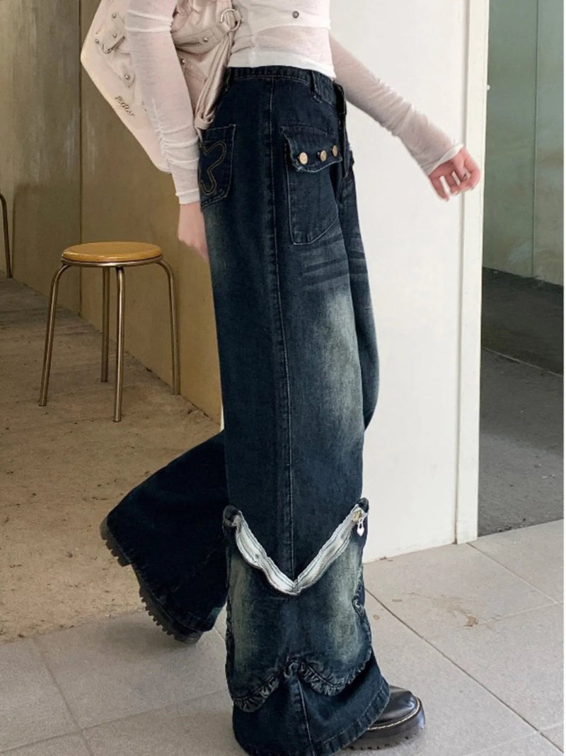 Blue Baggy Jeans Aesthetic Oversize Cowboy Pants Harajuku Straight Denim Trousers Y2k 2000s Trashy Clothes