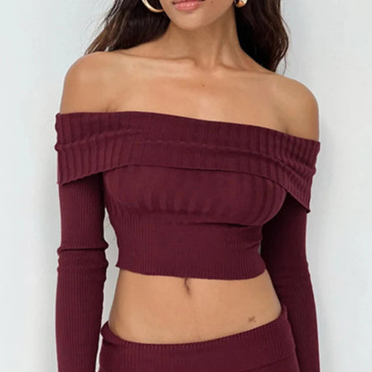 Knitted Slim Sweater Long Sleeve Off the Shoulders Pullovers Female Street Bodycon Sweaters Woman