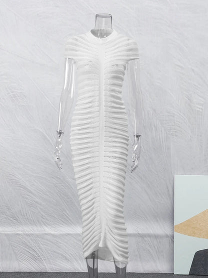 Striped Sleeve Knit Elastic Maxi Dress