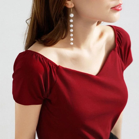 Spring Summer Style Cotton Blouses Shirts Short Sleeve V-neck Loose Blouses Tops Df3492