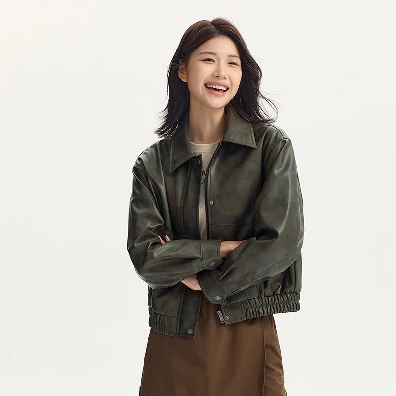 Coat Collar Loose Cool Style High Street Autumn New Retro Textured Cool Pu Leather Jacket