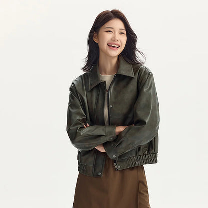 Coat Collar Loose Cool Style High Street Autumn New Retro Textured Cool Pu Leather Jacket