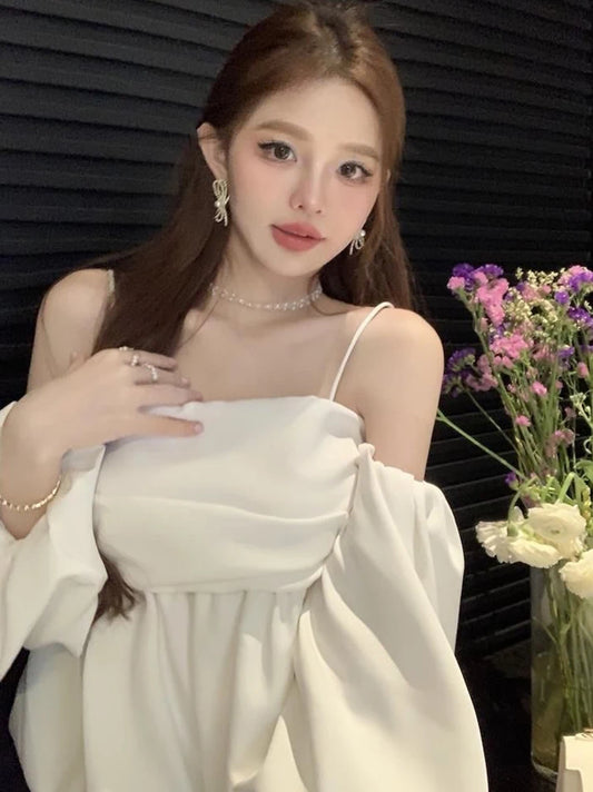 Korean Straps Off Shoulder Shirts Puff Sleeve Backless Badydoll Blouse Female Tube Tops Design New