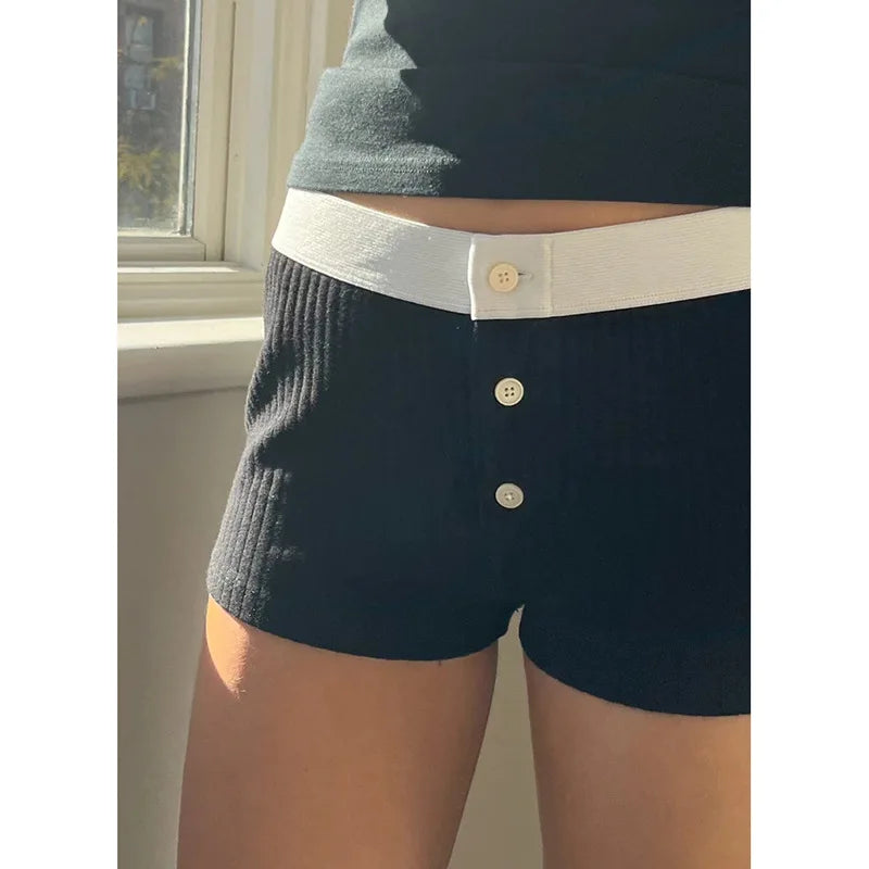 Patchwork Contrast Color Knitted Shorts Slim Lowwaisted Shorts Spring Autumn Ladiies