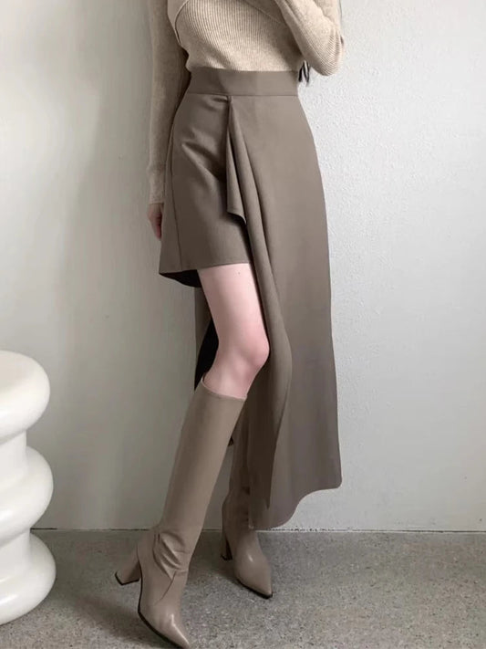 Retro Western Style Irregular Half Length Spring Autumn New Design Sense High Waist Versatile Skirts
