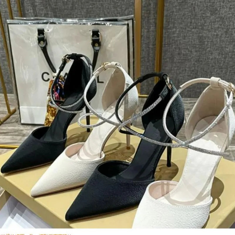 New Rhinestone High Heels Pumps Buckle Wedding Shoes Pointed Stiletto Heel Theel Sandals Dress Shoes