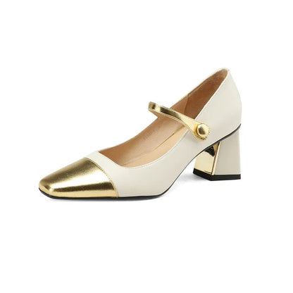 Spring/autumn Pumps Split Leather Shoes for Square Toe Chunky Heel High Heels Elegent Mixed Colors Mary Janes Shoes