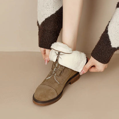 Autumn Winter Ankle Boots Office Genuine Leather Wool Low Heels Comfortable Shoes Woman