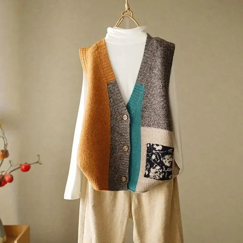 Korean Crop Sweater Vest Loose Sweater Vest Cable Knit Sweater Vest for Designer Tops