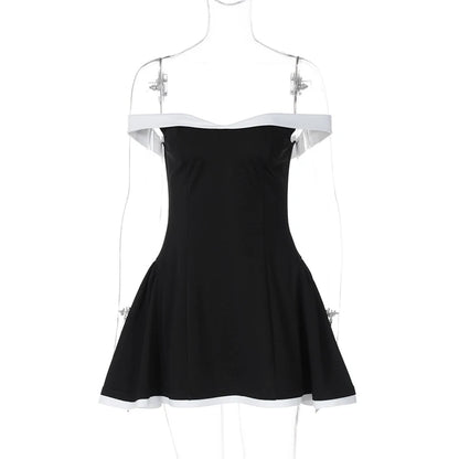 Tube Top Gown Dress for Slim Contrast Color Mini Dresses Backless One-shoulder Clothes Female