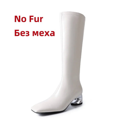 New High Heels Simple Style Warm Autumn Winter Slim Long Shoes Woman Thigh High Knight Boots