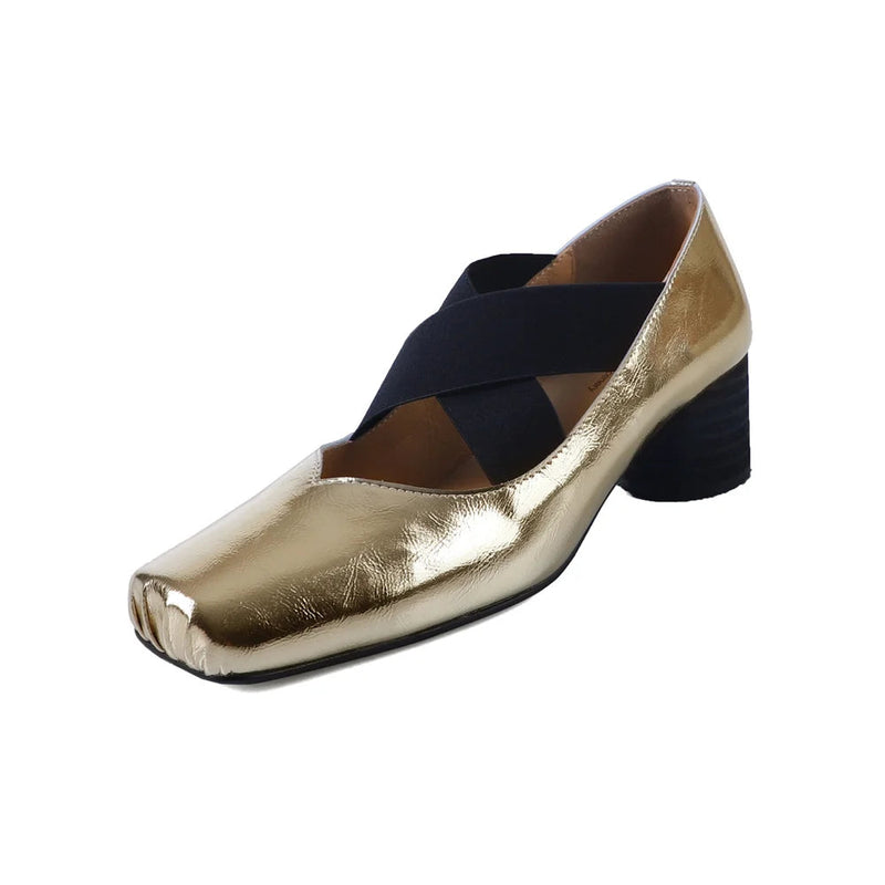 Mary Jane Shoes for Retro Medium Heeled Single Shoes Soft Genuine Leather Ballet Shoes