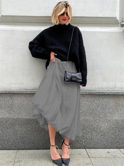 Silk Satin White Maxi Skirt Long Ruffled Pleated Skirts Lantern Pants Aline Silk Long Skirts for New