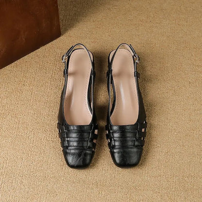 Design Sandals Square Toe Block Heels 3.5cm Back Buckle Strap Big Size 43 Dating Shoes 31 32