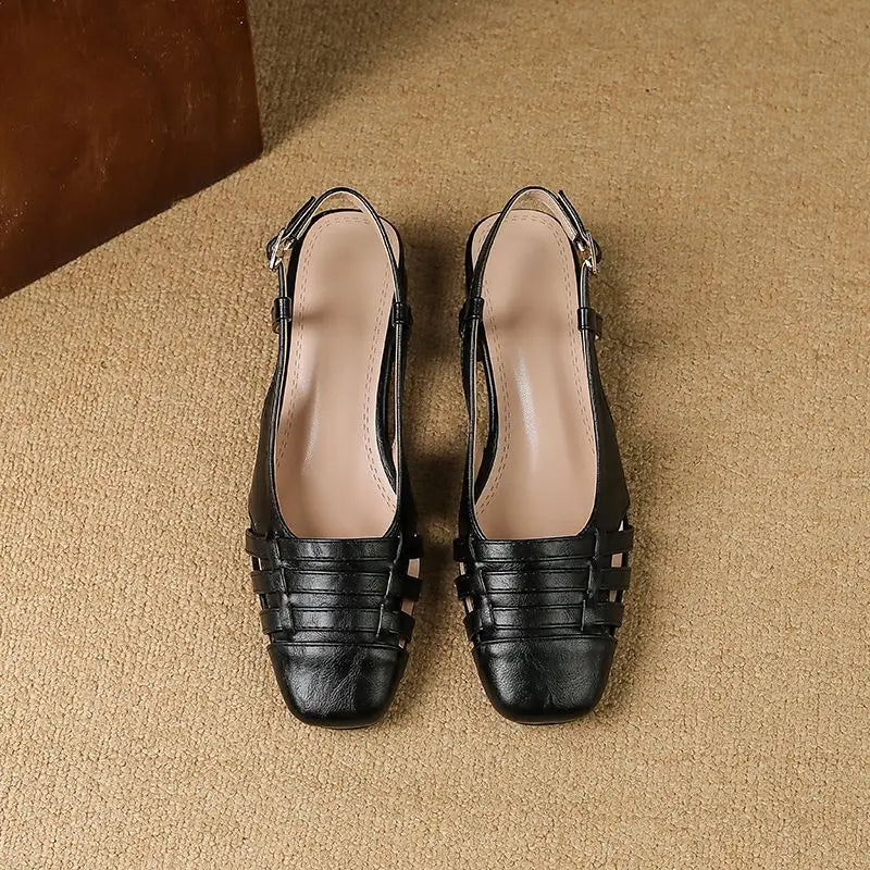 Design Sandals Square Toe Block Heels 3.5cm Back Buckle Strap Big Size 43 Dating Shoes 31 32