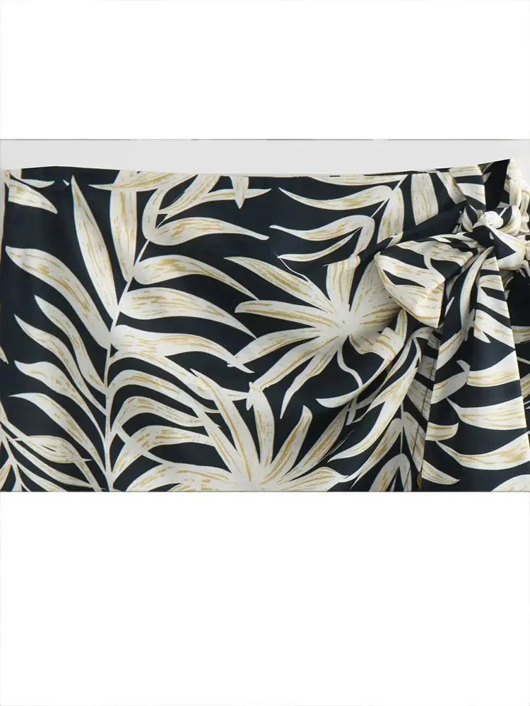 Summer Asymmetric Tassel Mini Skirts Printed Zipper Short Skirt Wrinkle Female Wrap Skirt