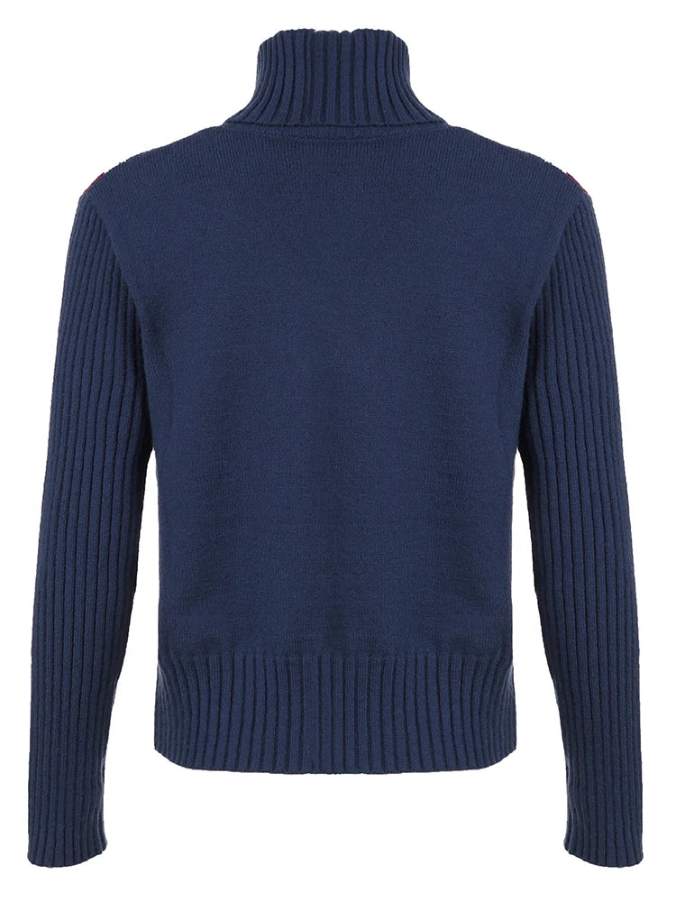 New Autumn Winter Turtleneck Pullover Sweaters for American Retro Slim Basic Knitted Jumpers