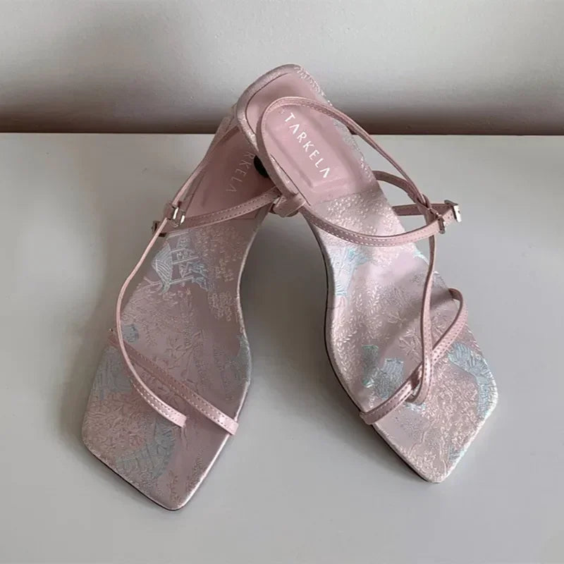 Original Designer Sandals Satin Design Heels Anklewrap Clip Toe Summer Sandals Dress Shoes