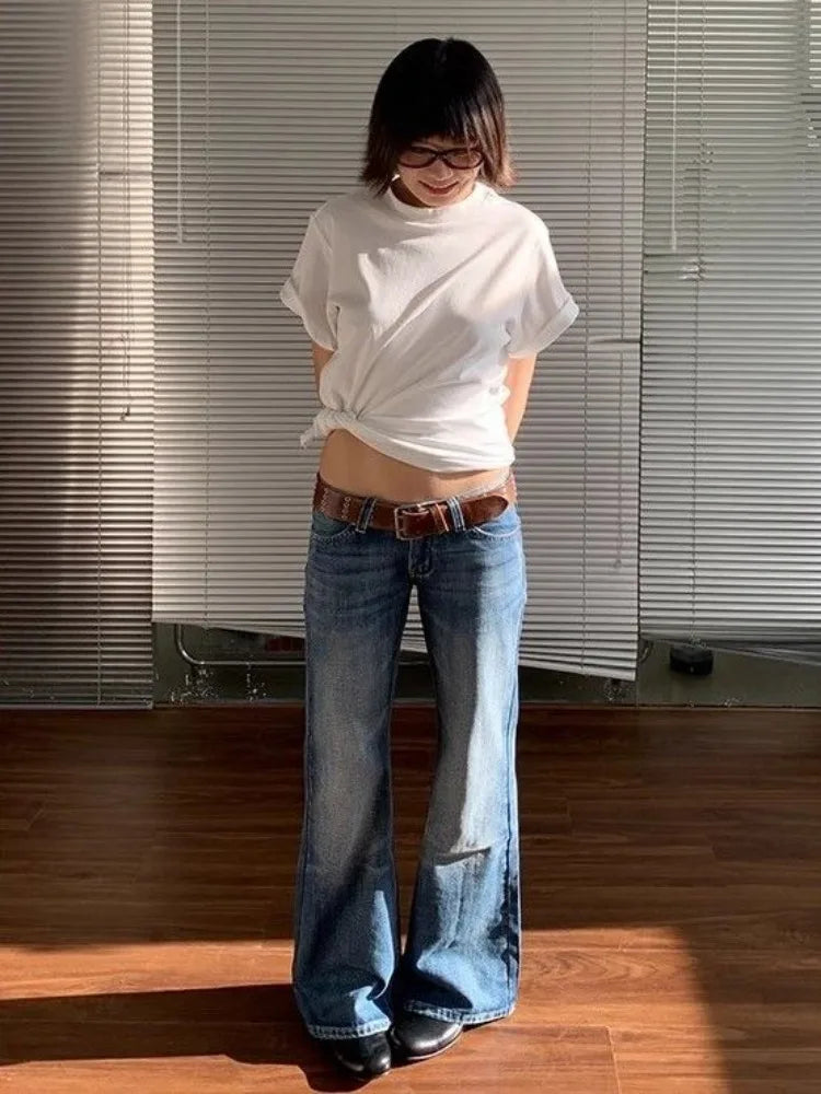 American Retro High Street Spicy Low Waist Jeans Y2k Harajuku Baggy Slim Denim Flared Pants