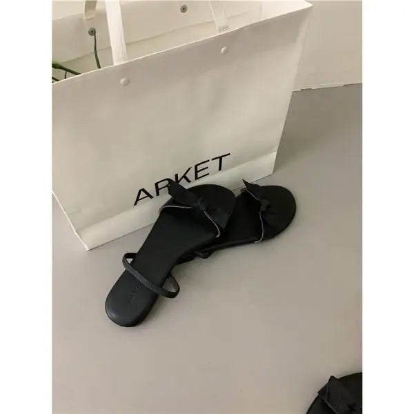 Flat Shoes Female Low Woman's Slippers Slides Butterflyknot Designer Rome Butterflyknot Rubber Retro Scandals Pu H