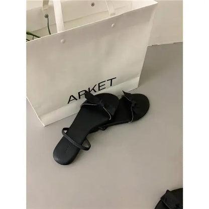 Flat Shoes Female Low Woman's Slippers Slides Butterflyknot Designer Rome Butterflyknot Rubber Retro Scandals Pu H