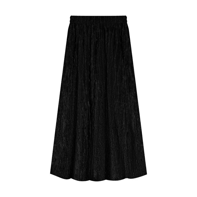 Korean High Waist Color Midlength Skirt Spring New All Match 3d Jacquard Loose Aline Skirt
