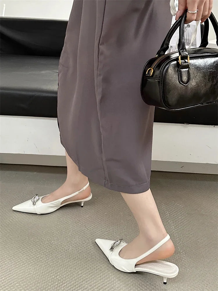 Crystal Diamond Pointed Toe Pumps Thin Low Heels Wedding Party Dress Sandals Shoes Zapatos De Mujer