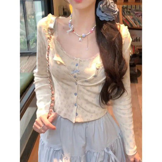 Japanese Kawaii 3 Piece Skirt Sets Lolita Crop Top Blouse + Midi Skirts Korean Suits 2000s