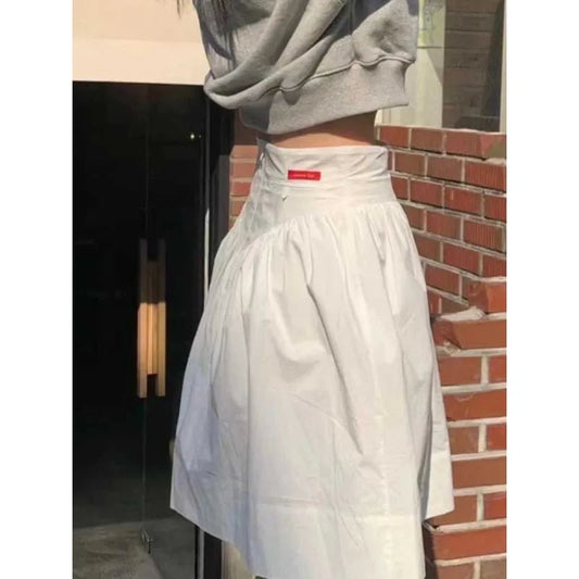 High Waist Pleated Loose Aline Skirt Summer New Korean Color All Match Kneelength Skirt