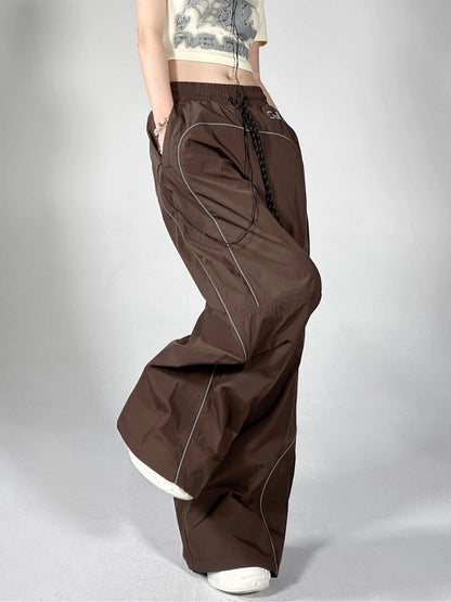 Palazzo Pants Reflective Stripe Jogger Wide Leg Trousers Y2k Baggy Sweatpants Female Pantalon