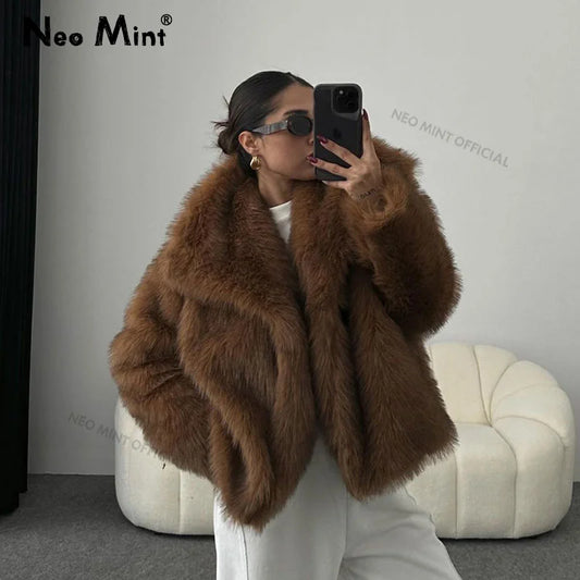 Winter Iconic Blogger Fluffy Square Collar Faux Fur Coat Ins Hot Fox Fur Jacket Outerwear