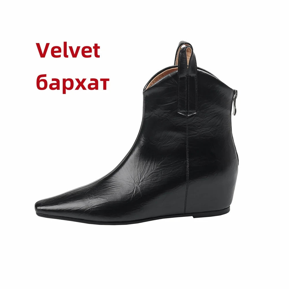 Wedges High Heels Ankle Boots Pointed Toe Office Pumps Side Zipper Easy Wear Short Warm Boots Shoes
