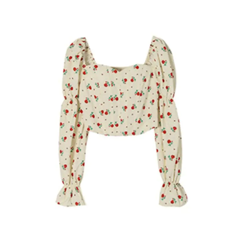 Youth Rose Long Sleeve Crop Blouse Top Korean Puff Sleeve Off Shoulder Shirt New